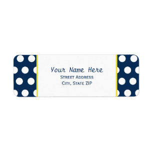 Etiqueta de dirección azul y amarillo con puntos d