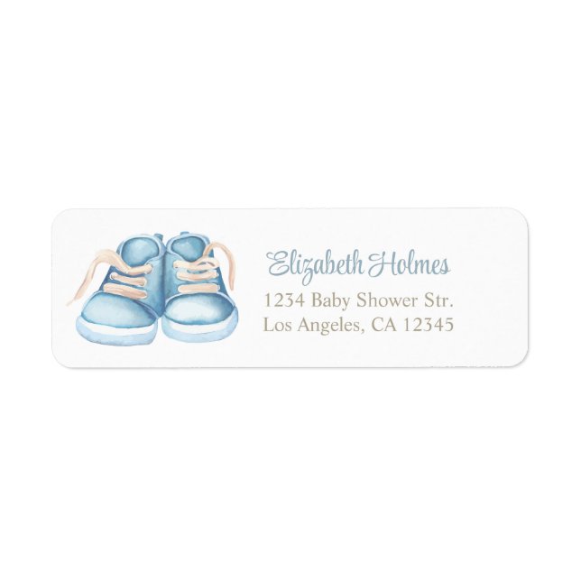 Etiqueta de dirección Baby Shower de zapatos de be (Frente)