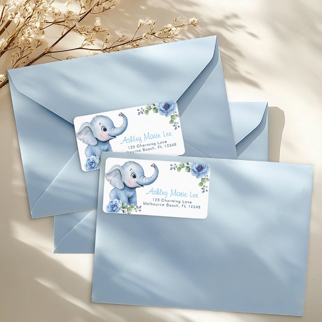 Etiqueta de dirección Baby Shower para elefantes a (address label)