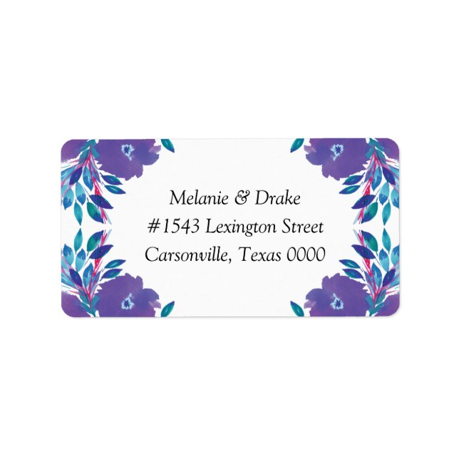 Etiqueta de dirección Boda pintada a mano con flor (Frente)