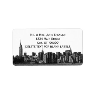 Etiqueta de dirección BW de NYC Wide Skyline Etche