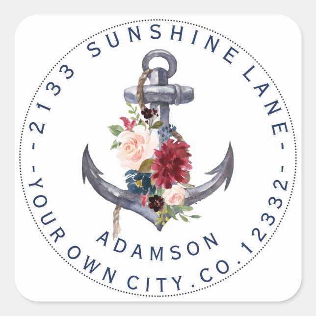 Etiqueta de dirección circular de anclaje floral r (Anverso)