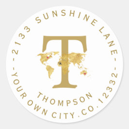 Etiqueta de dirección circular del mapa del mundo 