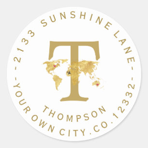 Etiqueta de dirección circular del mapa del mundo 