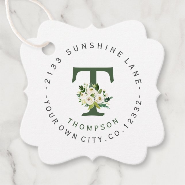 Etiqueta De Dirección Circular Floral Blanca Chic  (Anverso)