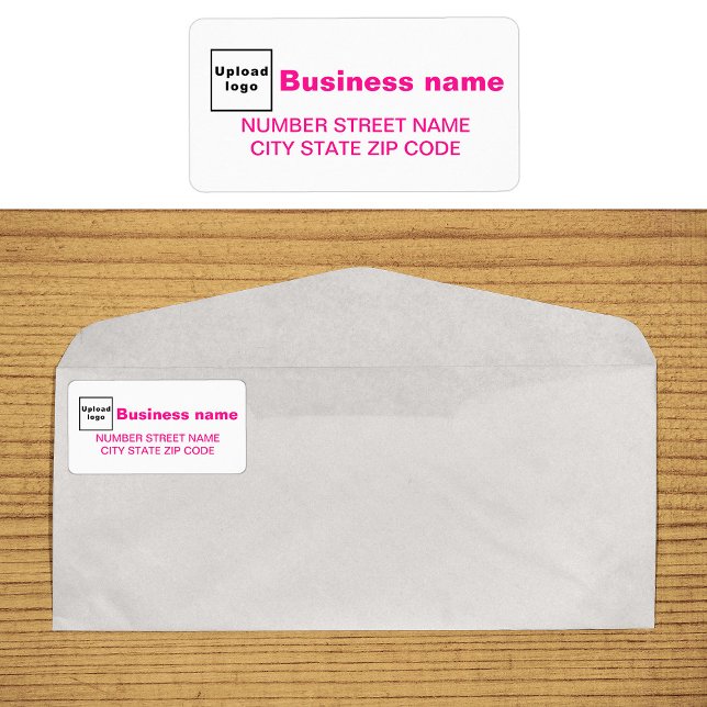 Etiqueta de dirección comercial de texto rosado (Business address label in pink text)
