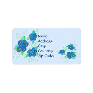 Etiqueta de dirección con flores azules de bonito