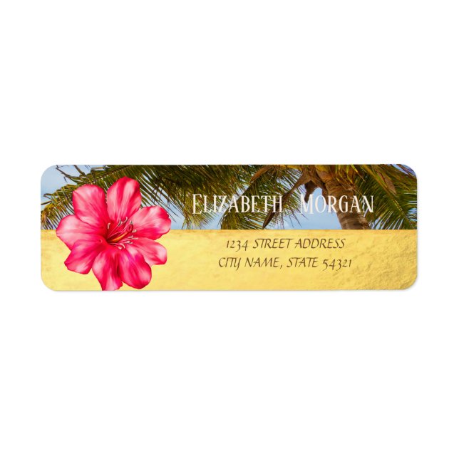 Etiqueta de dirección Cool Palm,Hibiskus,Gold    (Frente)