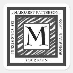 Etiqueta de dirección cuadrada de cebra negra y b