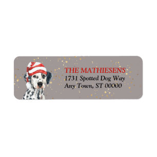 Etiqueta de dirección Dalmatian Santa Hat
