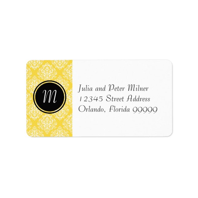 Etiqueta de dirección - Damask Amarillo y Monogram (Frente)