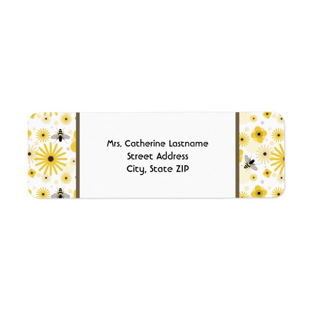 Etiqueta de dirección de abejas y flores (Frente)