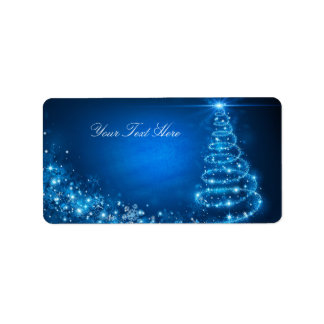 Etiqueta de dirección de árbol de Navidad Blue Spa