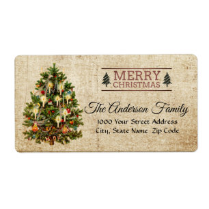 Etiqueta de dirección de árbol de Navidad vintage