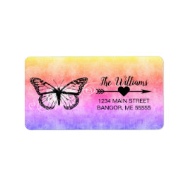 Etiqueta de dirección de arco iris de mariposa mon