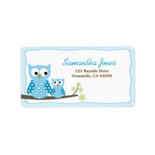 Etiqueta de dirección de Baby Shower Blue Hoot Owl