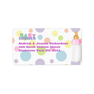 Etiqueta de dirección de baby shower de biberón y 