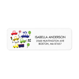 Etiqueta de dirección de Baby Shower de coches y c