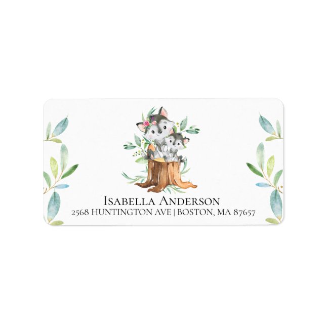 Etiqueta de dirección de Baby Shower Mamá y Lobo B (Frente)