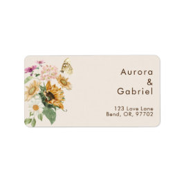 Etiqueta de dirección de boda beige de girasol rús