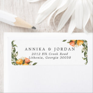 Etiqueta de dirección de boda boho con naranjal