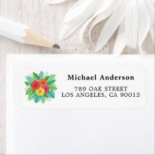 Etiqueta de dirección de boda Bouquet Tropical