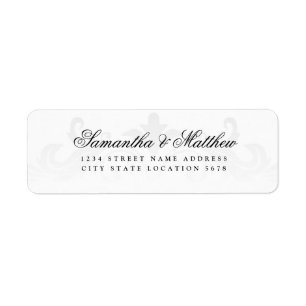 Etiqueta de dirección de boda con letra script vin