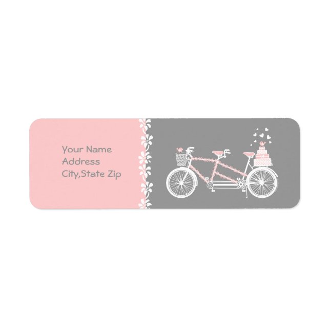 Etiqueta de dirección de Boda de bicicleta tándem (Frente)