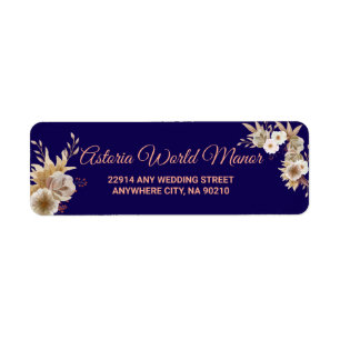 Etiqueta de dirección de boda de color azul marino