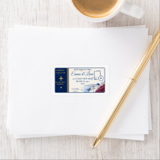 Etiqueta de dirección de boda de destino Pasaporte