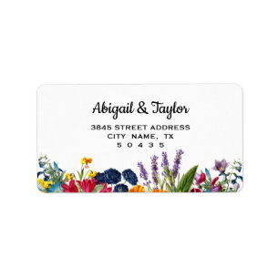 Etiqueta de dirección de Boda de flores de color 