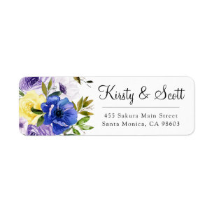 Etiqueta de dirección de boda de flores de color p