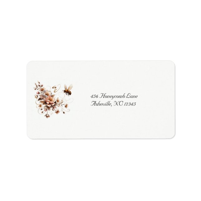 Etiqueta de dirección de Boda elegante de abejas y (Frente)