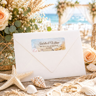 Etiqueta de dirección de boda en la playa con conc