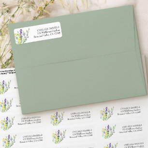 Etiqueta de dirección de boda en prado de flores s