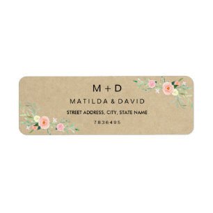 Etiqueta de dirección de boda floral boho rústica