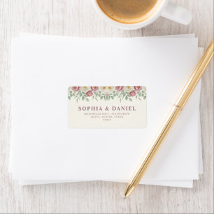 Etiqueta de dirección de boda floral de peonía ros