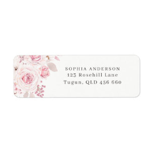 Etiqueta de dirección de boda floral rosa sonrojad