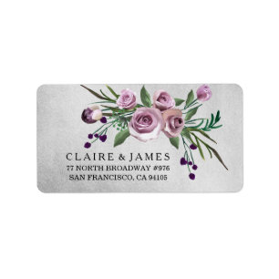 Etiqueta de dirección de Boda Rosa morado floral p