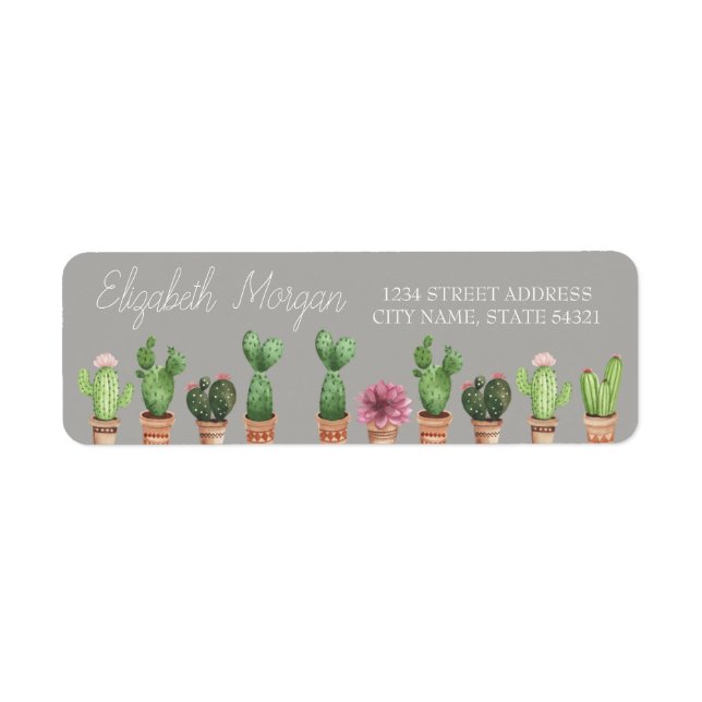 Etiqueta de dirección de Cactus Romántico Chic (Frente)