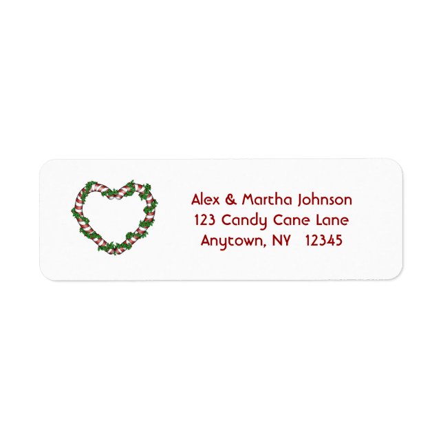 Etiqueta de dirección de Candy Cane Heart (Frente)