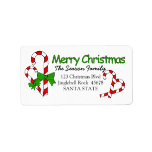 Etiqueta de dirección de Candy Cane Merry Christma