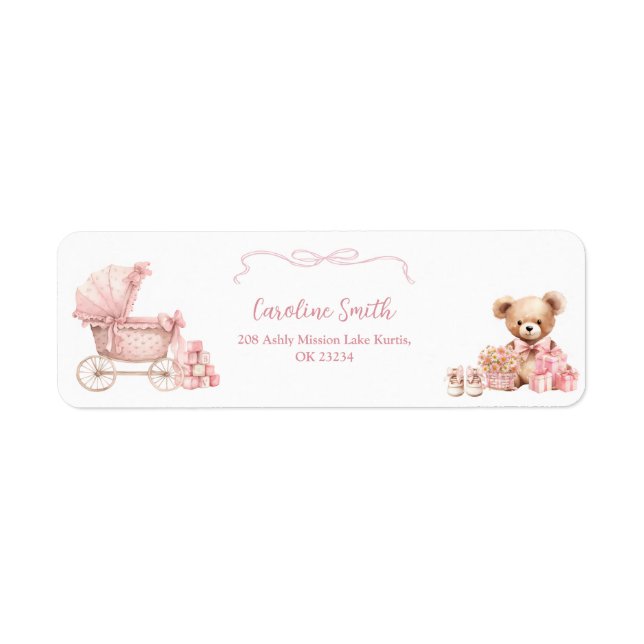 Etiqueta de dirección de carruaje de coqueta rosa  (Frente)