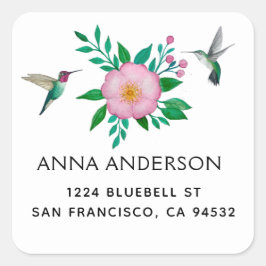 Etiqueta de dirección de colibrí y Rosa silvestre
