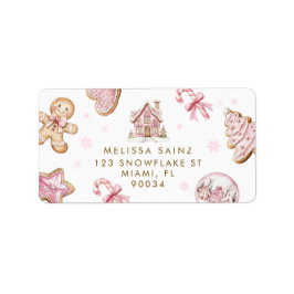Etiqueta de dirección de cookies de Navidades rosa