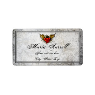 Etiqueta de dirección de corazón alado de tatuaje 