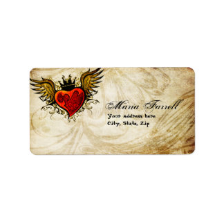 Etiqueta de dirección de corazón alado de tatuaje