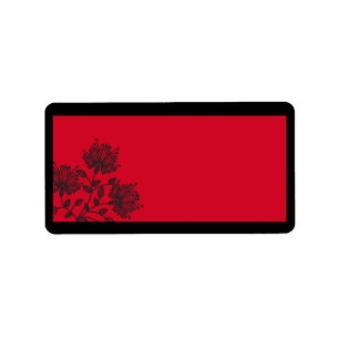 Etiqueta de dirección de correo floral roja y negr