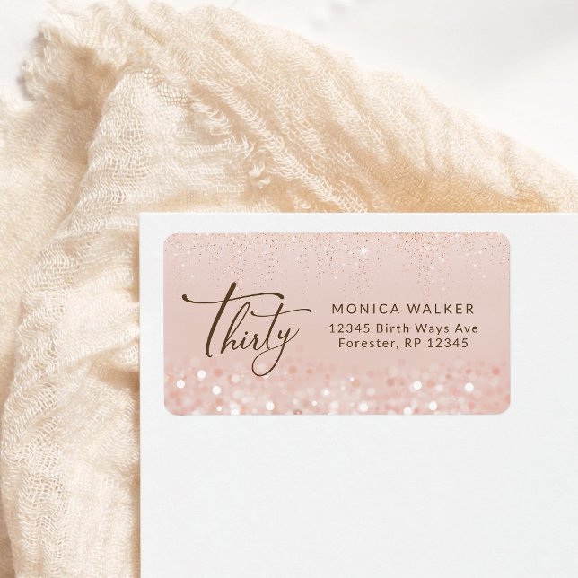 Etiqueta de dirección de cumpleaños 30 Rose Gold G (Rose Gold Glitter 30th Birthday Address Label)