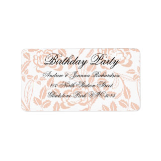 Etiqueta de dirección de Damasco floral rosa y neg